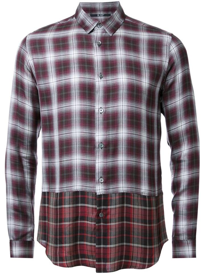 Hl Heddie Lovu Layered Checked Shirt, Men's, Size: Small, Red, Rayon/lyocell/wool