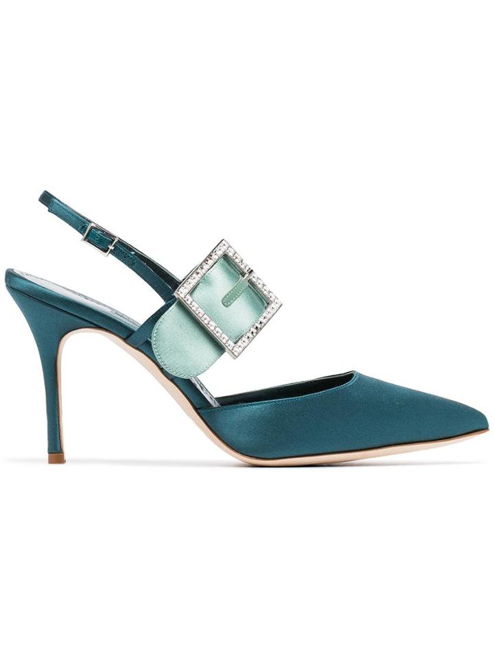 Manolo Blahnik Beladona 90 Satin Pumps - Blue