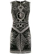 Balmain Sleeve-less Embellished Mini Dress - Black