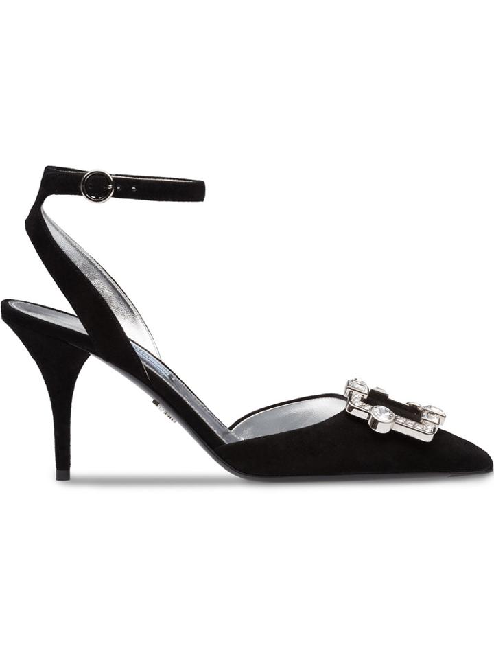 Prada Ankle Strap Pointed Pumps - Black