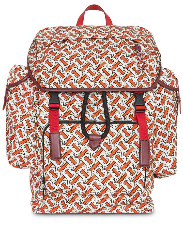 Burberry Medium Leather Trim Monogram Print Backpack - Red