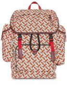 Burberry Medium Leather Trim Monogram Print Backpack - Red