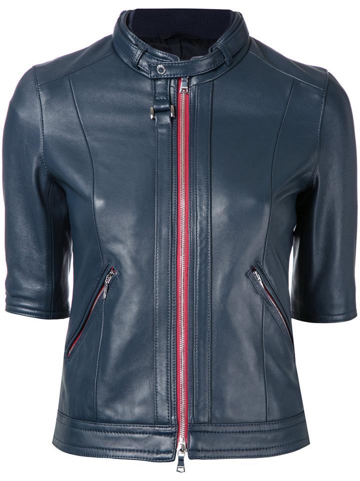 Loveless Half Sleeve Zipped Jacket, Women's, Size: 34, Blue, Lamb Skin