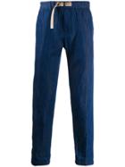White Sand Slim-fit Belted Trousers - Blue