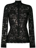 Dolce & Gabbana Floral Motif Stretch Lace Top - Black