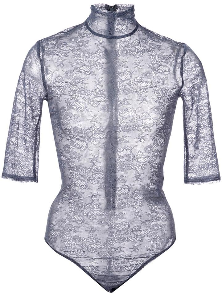 Nina Ricci Sheer Embroidered Bodysuit - Blue