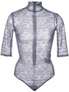 Nina Ricci Sheer Embroidered Bodysuit - Blue