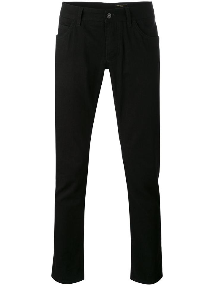 Dolce & Gabbana - Slim Fit Trousers - Men - Cotton/calf Leather - 46, Black, Cotton/calf Leather