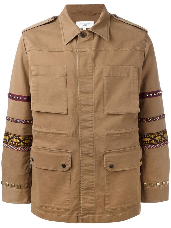 Fashion Clinic Timeless - Embroidered Sleeve Field Jacket - Men - Cotton/spandex/elastane - 52, Brown, Cotton/spandex/elastane