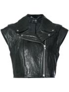 Yigal Azrouel Sleeveless Boxy Leather Jacket - Black