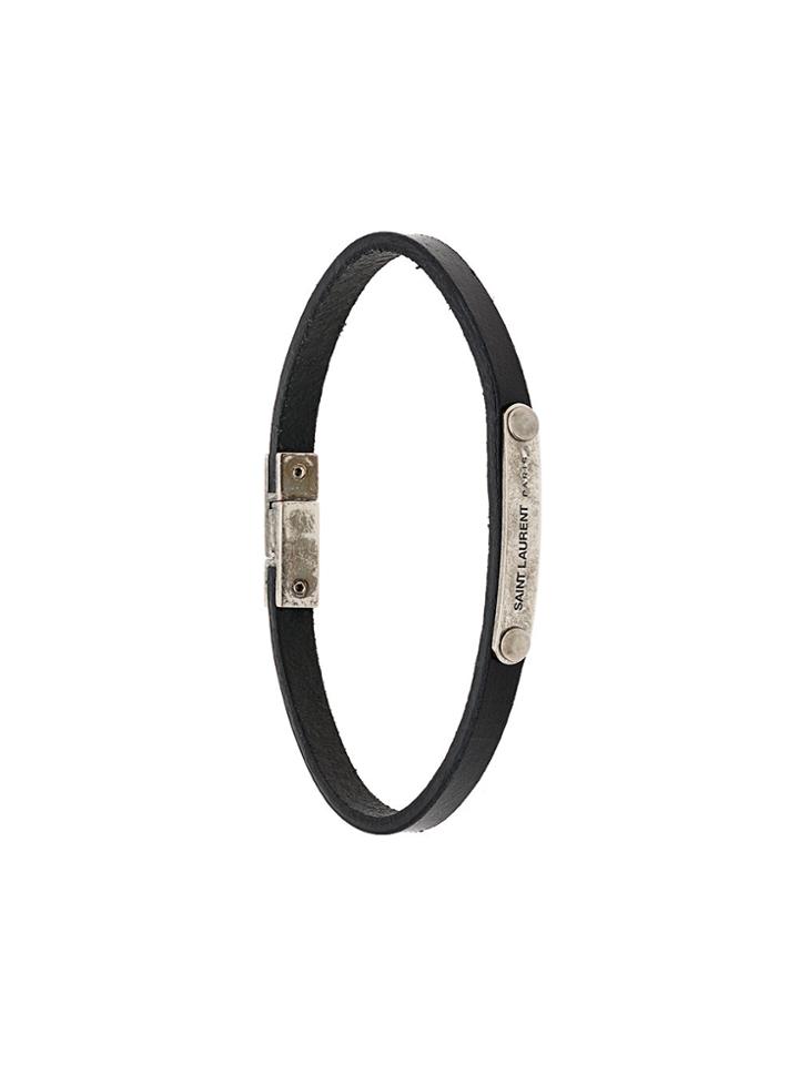 Saint Laurent Engraved Plaque Bracelet - Black