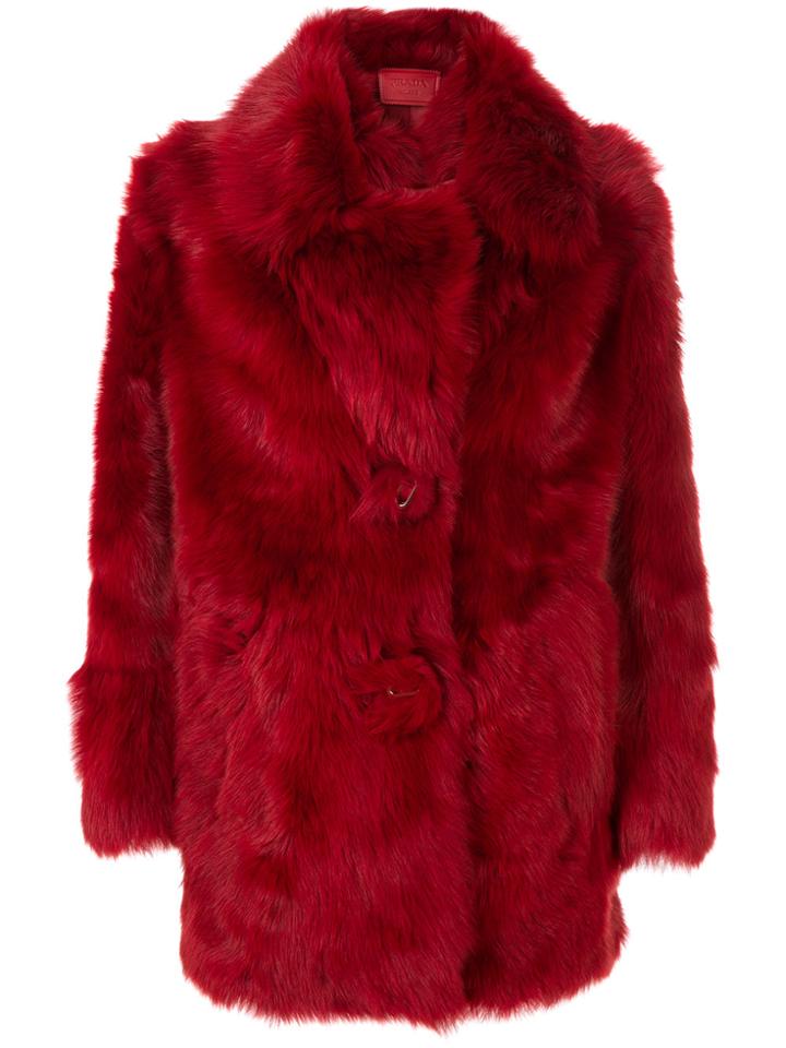 Prada Shearling Oversized Coat - Red