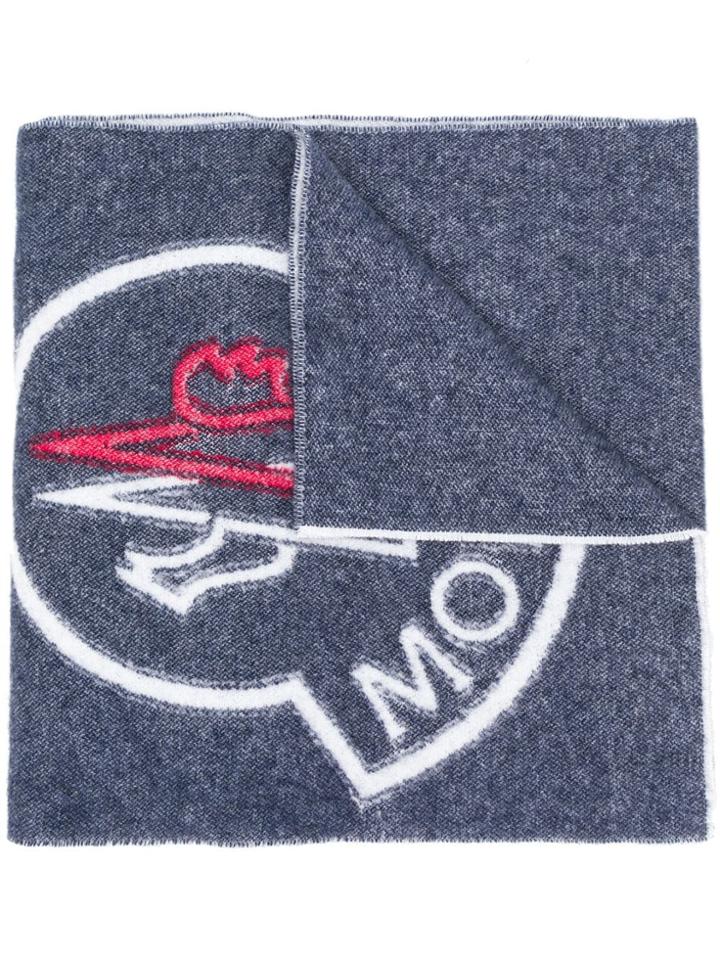 Moncler Oversized Logo Scarf - Blue