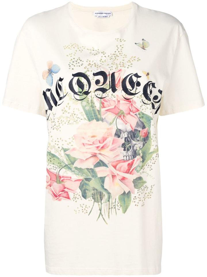 Alexander Mcqueen Logo Floral Print T-shirt - Neutrals