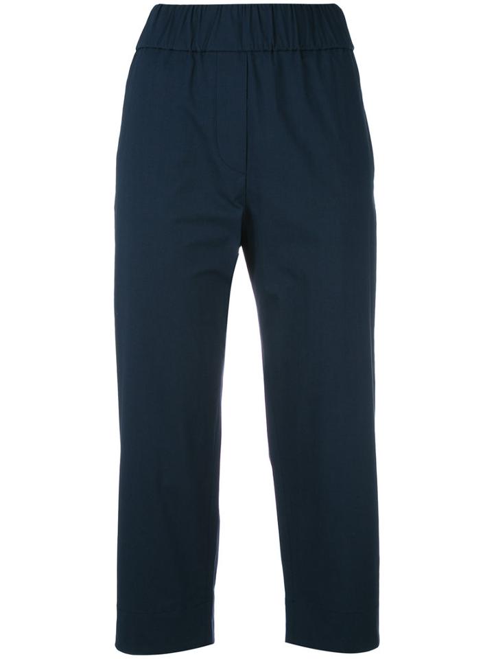 Alberto Biani Stretch-waist Cropped Trousers, Women's, Size: 42, Blue, Cotton/spandex/elastane