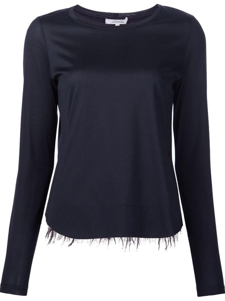 Dorothee Schumacher Frayed Hem Detail Blouse, Women's, Size: 3, Black, Cotton/silk