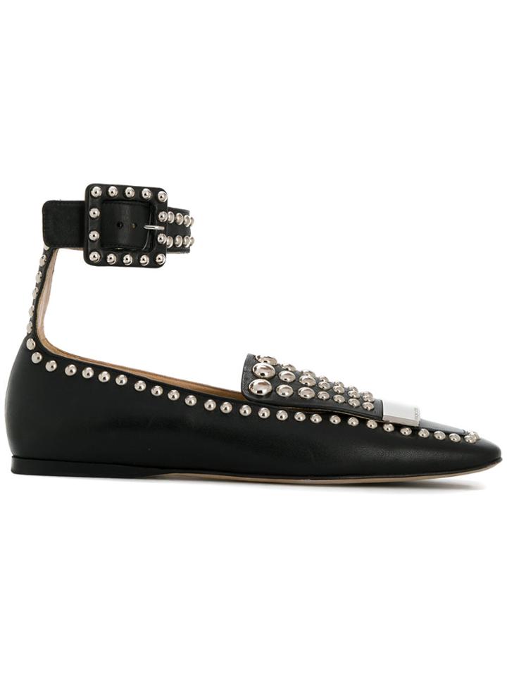 Sergio Rossi Studded Buckle Flats - Black