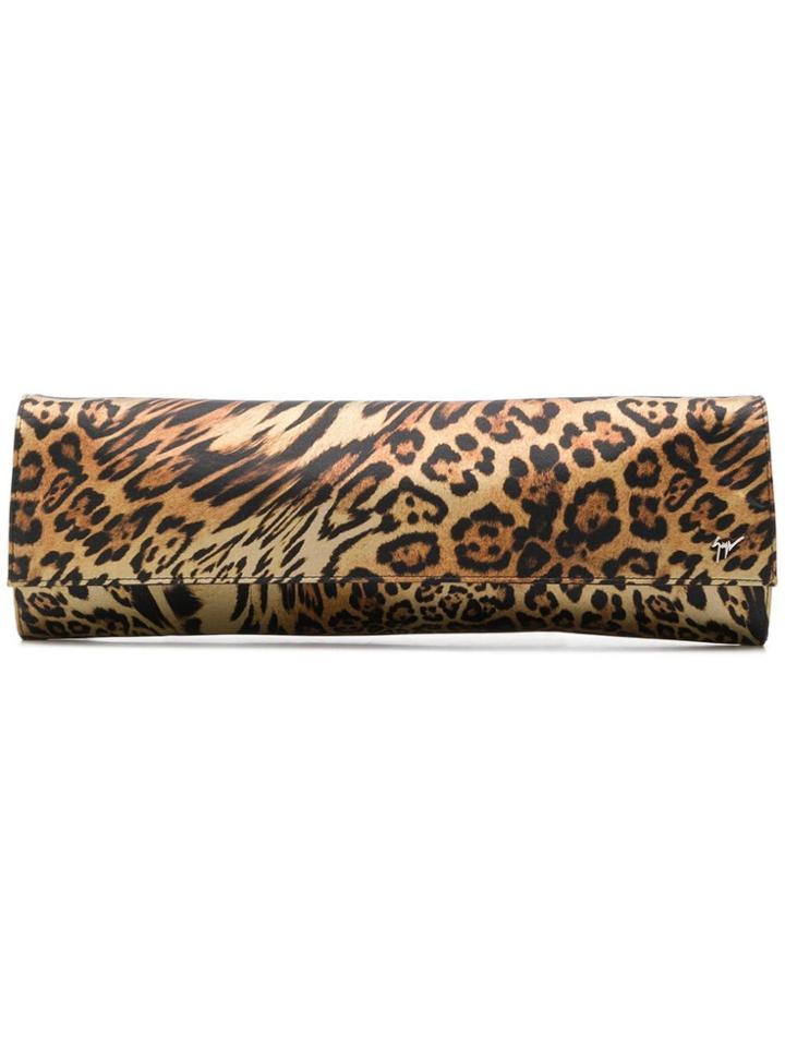 Giuseppe Zanotti Design Leopard-print Satin Clutch - Brown