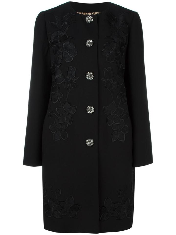 Dolce & Gabbana Floral Embroidered Coat, Women's, Size: 40, Black, Polyester/spandex/elastane/virgin Wool/crystal