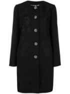 Dolce & Gabbana Floral Embroidered Coat, Women's, Size: 40, Black, Polyester/spandex/elastane/virgin Wool/crystal