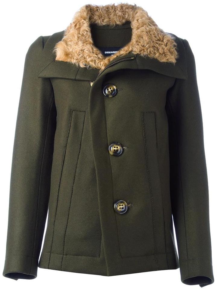 Dsquared2 Single Breasted Coat, Women's, Size: 38, Green, Virgin Wool/polyamide/polyester/lamb Fur