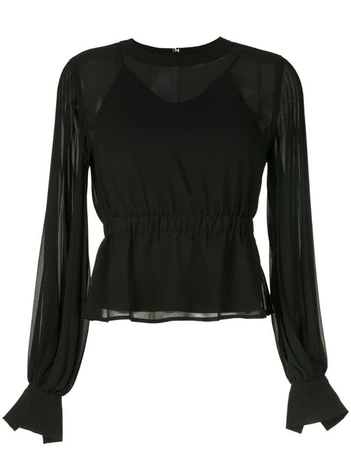 Ck Calvin Klein Pleated Long-sleeve Blouse - Black