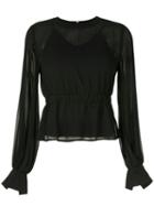 Ck Calvin Klein Pleated Long-sleeve Blouse - Black