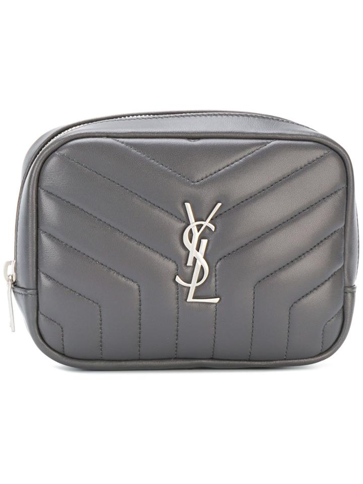 Saint Laurent Zipped Monogram Cosmetic Bag - Grey