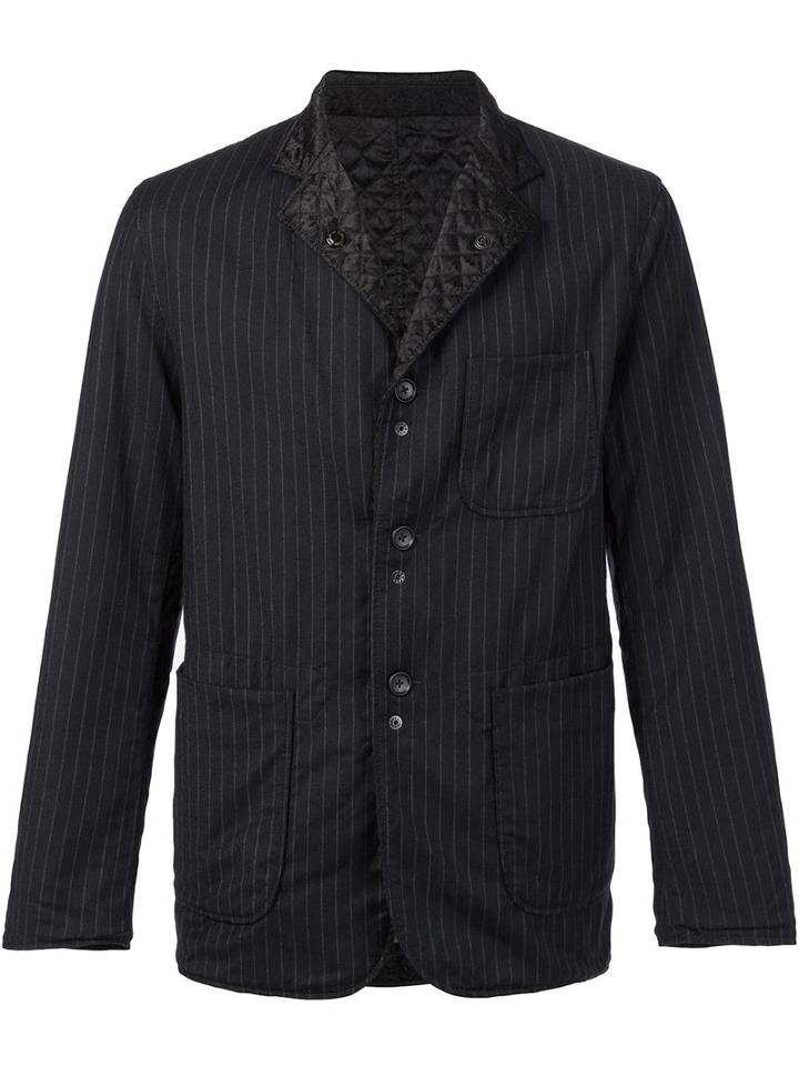 Engineered Garments Pinstripe Shirt Jacket, Men's, Size: Large, Black, Cotton/polyester/wool