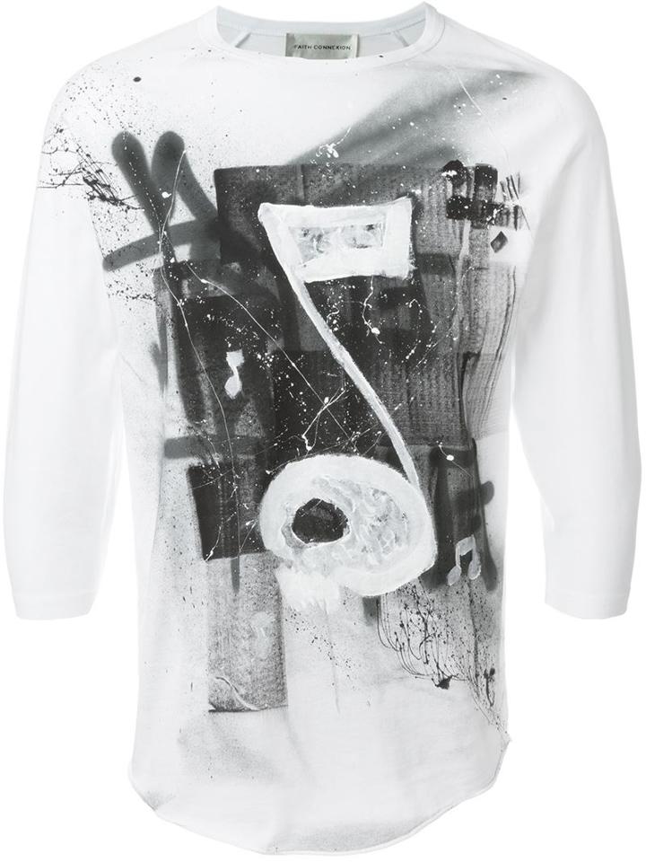 Faith Connexion Grafitti Print T-shirt, Men's, Size: Small, White, Cotton
