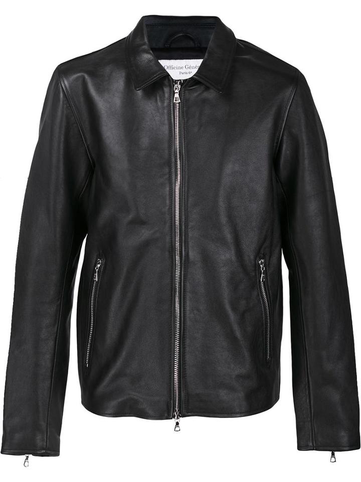 Officine Generale Zipped Leather Jacket, Men's, Size: Xl, Black, Acetate/viscose/leather