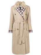 Isa Arfen Tartan Lapel Trench Coat - Neutrals