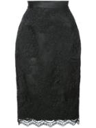 Marchesa Lace Fitted Mid Skirt - Black