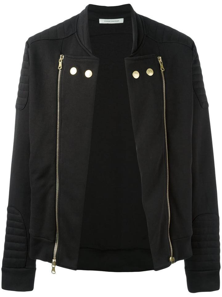 Pierre Balmain Double Zips Biker Jacket, Men's, Size: 48, Black, Cotton/polyester