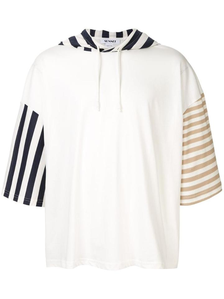 Sunnei Striped Panel Hooded T-shirt - White