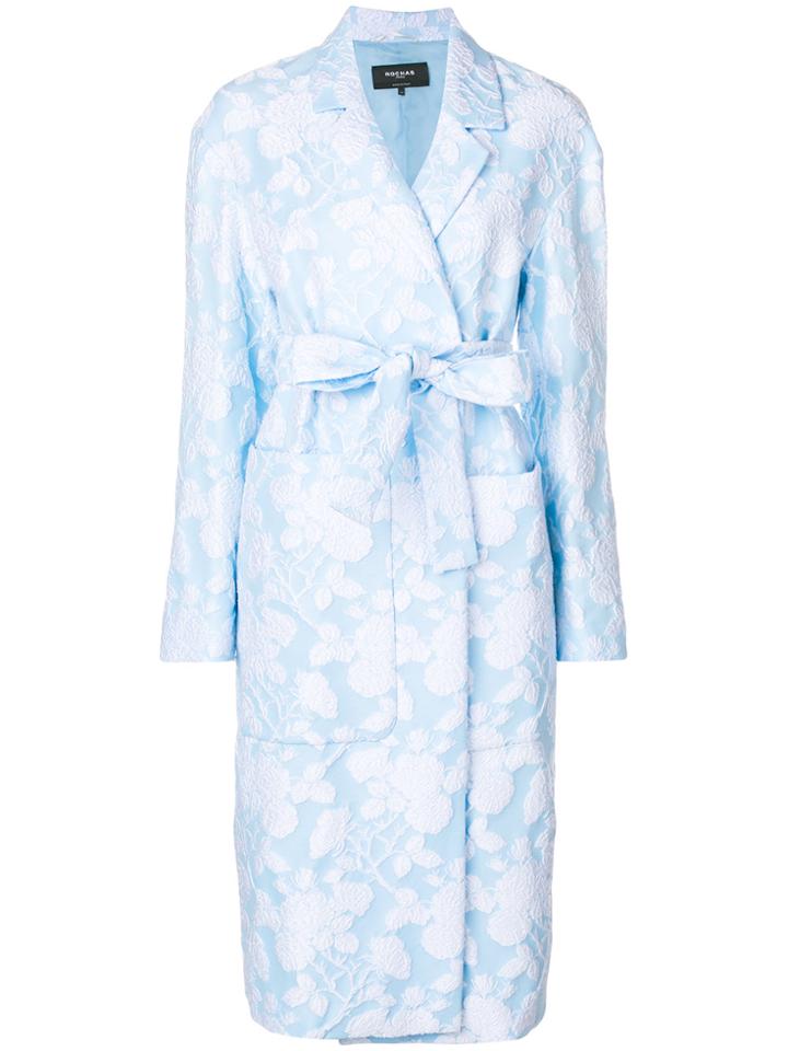 Rochas Floral Jacquard Coat - Blue