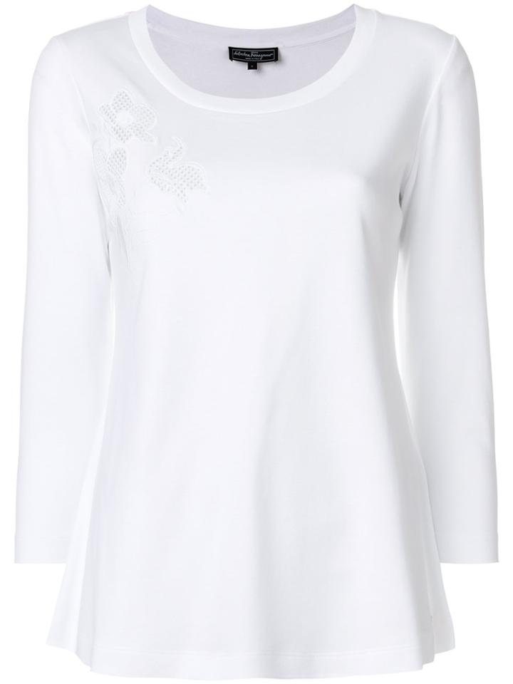 Salvatore Ferragamo Perforated Floral Detail Top - White