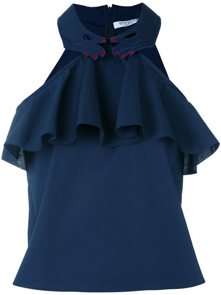 Vivetta - Ruffled Halterneck Blouse - Women - Cotton - 40, Blue, Cotton