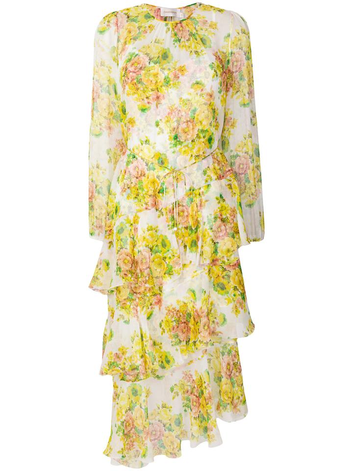 Zimmermann Ruffled Floral Midi Dress - White