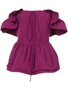 Rochas - Off-shoulder Ruffled Blouse - Women - Cotton/polyester - 40, Pink/purple, Cotton/polyester