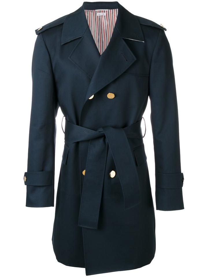 Thom Browne Trench Coat, Men's, Size: 2, Blue, Cotton/cupro
