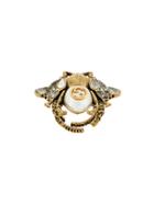 Gucci Pearl And Crystal Bee Ring - Metallic