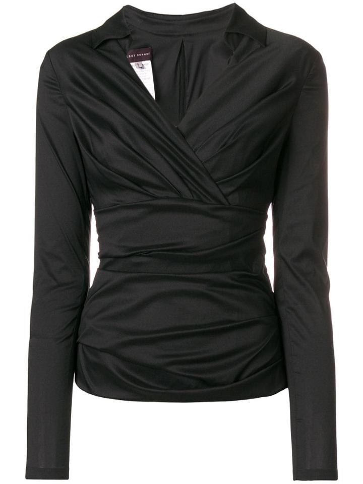 Talbot Runhof Draped V-neck Blouse - Black