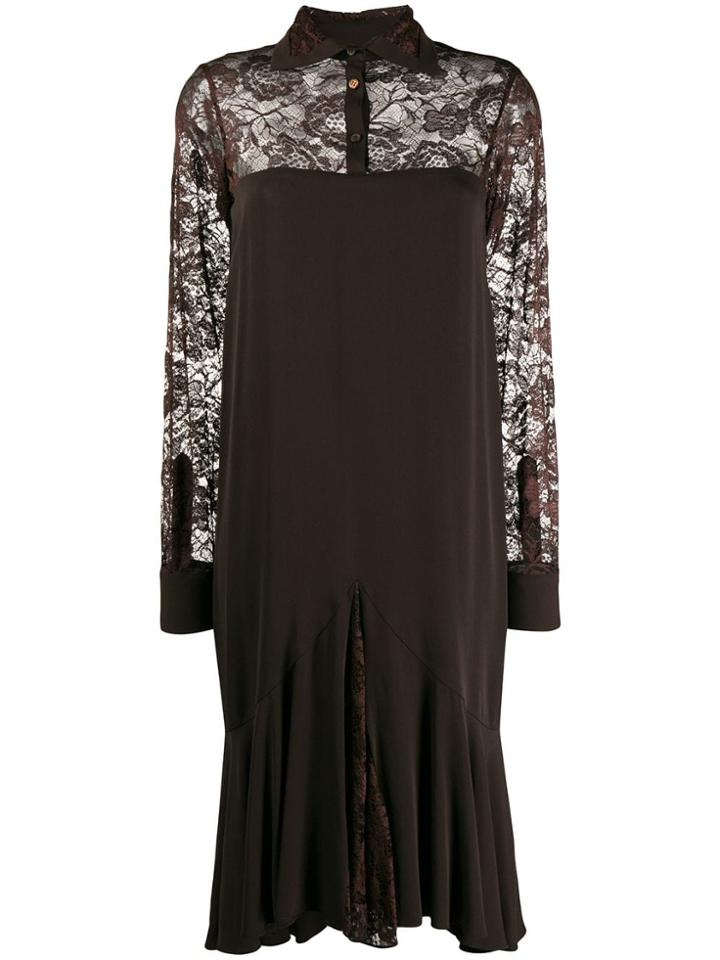 Romeo Gigli Pre-owned 1997 Lace Panels Long Sleeved Dress - Brown