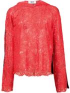 Msgm Lace Longsleeved Hoodie, Women's, Size: 42, Red, Cotton/polyamide