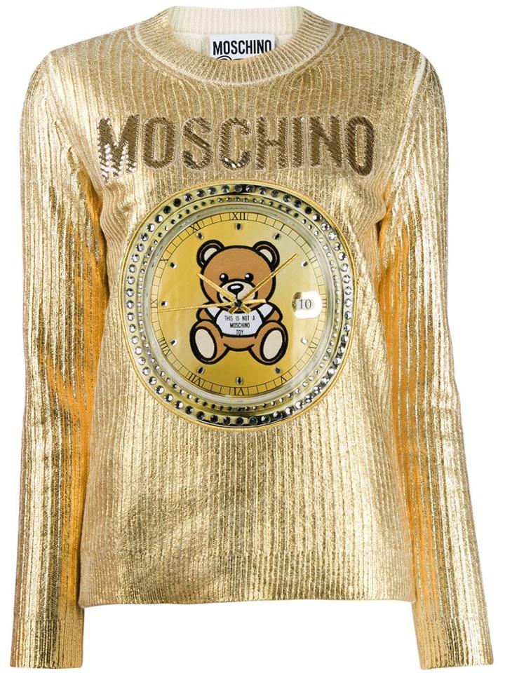 Moschino Teddy Clock Embroidered Sweater - Gold