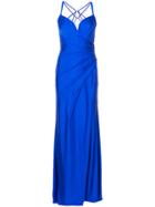La Femme Strappy Draped Evening Gown - Blue