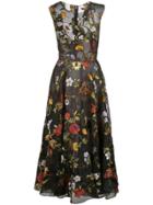Oscar De La Renta Sheer Floral Embroidered Dress - Black