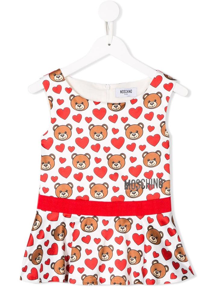 Moschino Kids Teen Heart Bear Print Blouse - White