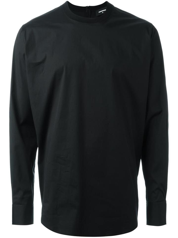 Dsquared2 Pullover Design Shirt, Men's, Size: 48, Black, Cotton/spandex/elastane